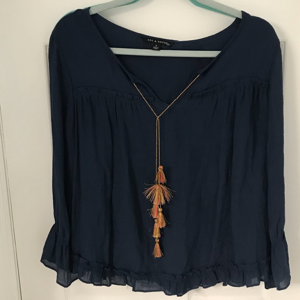 Ruffle Navy Blouse NWOT